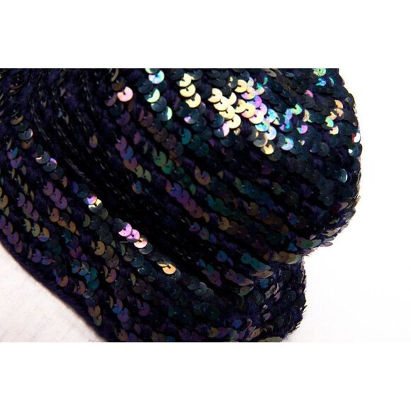 Vintage Hand Knit Purple Shiny Iridescent Sequin Bucket Hat With Brim Size S/M - Picture 2 of 3